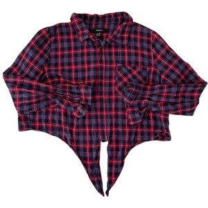 FOREVER 21 Pink Blue Checkered Collared Cropped Shirt with Front Knot in 2XL